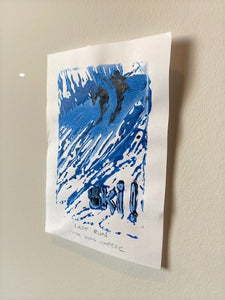 "Last Run", hand pulled silk screen print, 5.5" x 7.5"